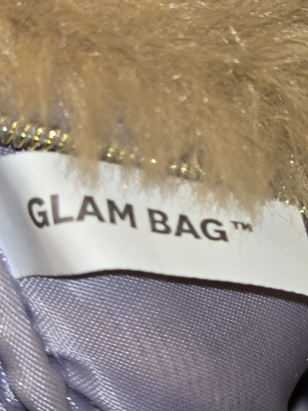 IPSY Caramel Faux Fur Glam Bag Clutch Lavender Crystal Zipper